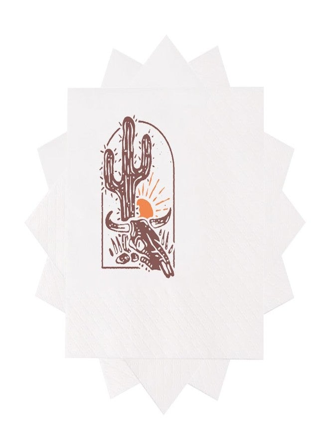 VOWFOO Western Desert Cowboy Bull Skull and Cactus Cocktail Napkins Party Beverage Bar Disposable Paper Napkins 100Pcs 4.5 x 4.5 2-ply (Western Desert) - Image 2